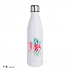 Personalised 500ml Double Walled Stainless Steel Drink Bottle Hibiscus