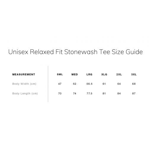 Unisex Relaxed Fit Stonewash Tee Size Guide