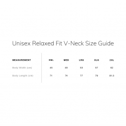 Unisex Relaxed Fit V-Neck Size Guide